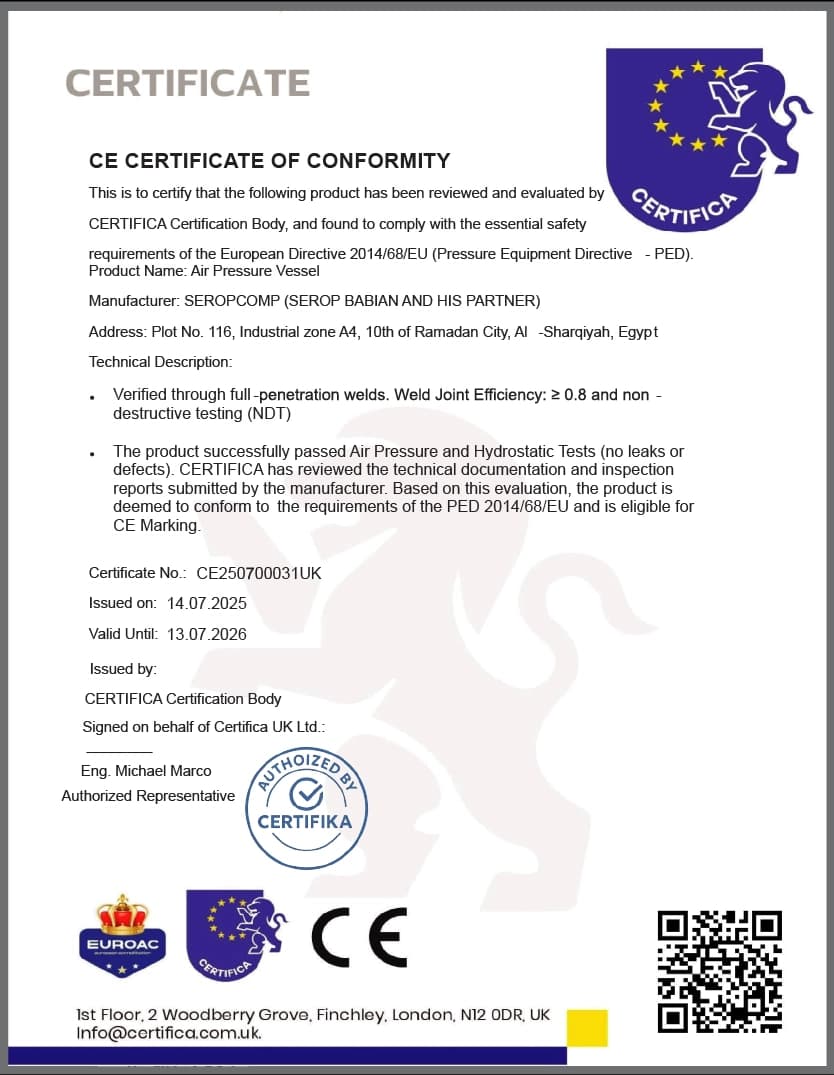 CE Certificate of Conformity